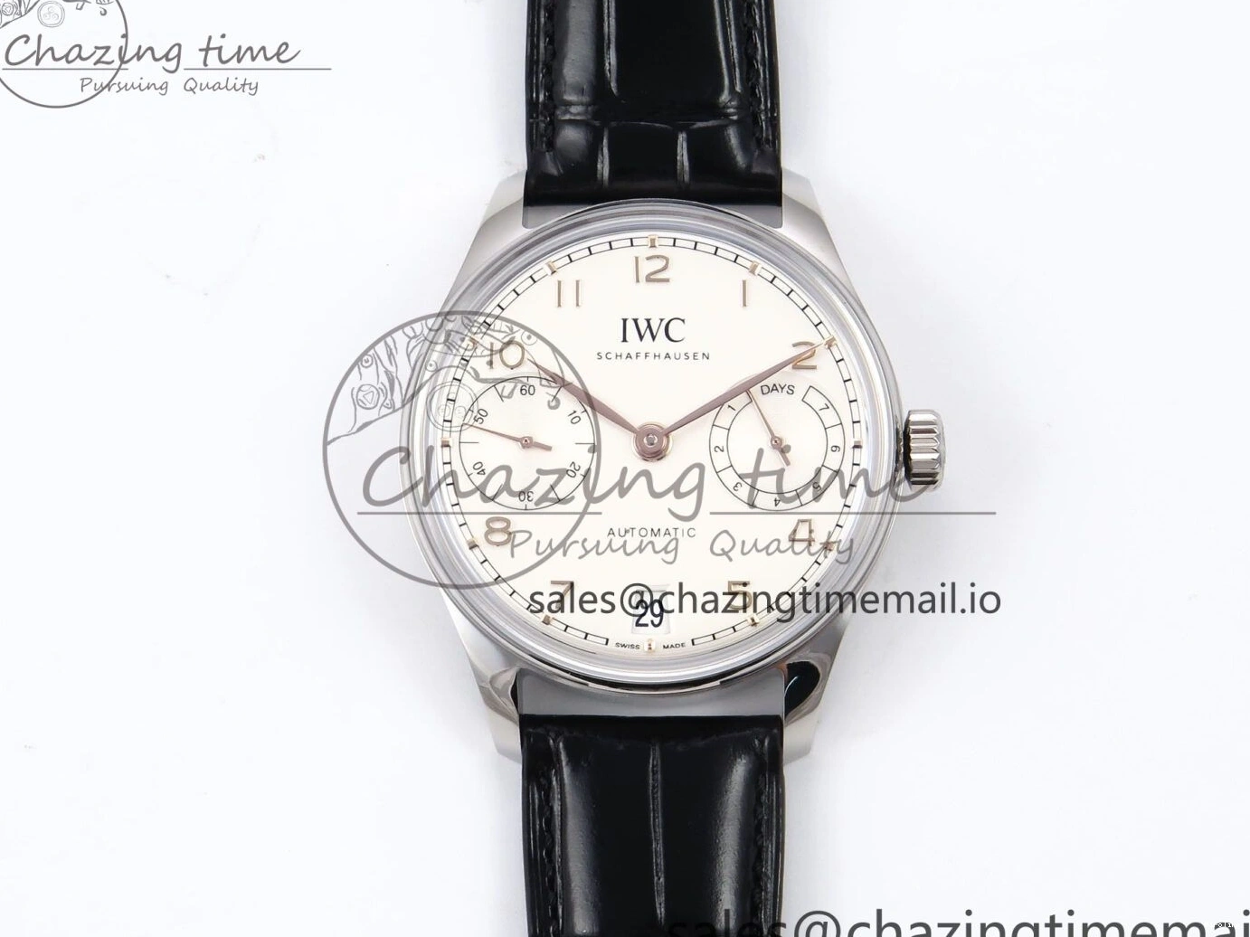 MIROTIME 0308 OnTrend Portugieser Automatic 42mm SS APSF 1:1 Best Edition White RG Dial on Black Leather Strap A 7010